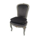 Chauffeuse de style Louis XV bois laqué gris rechampi or