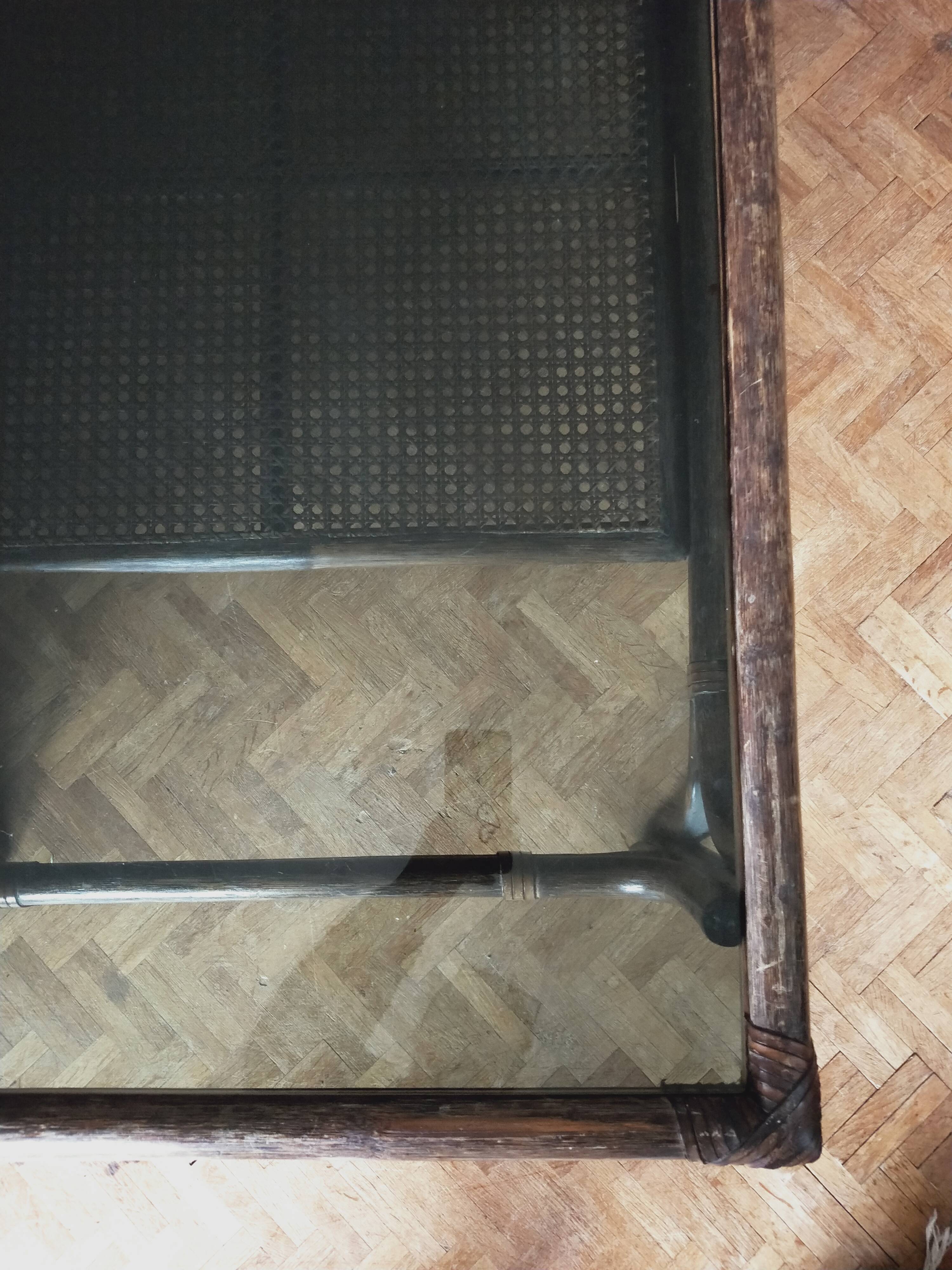 Rattan smoked glass and cannage coffee table