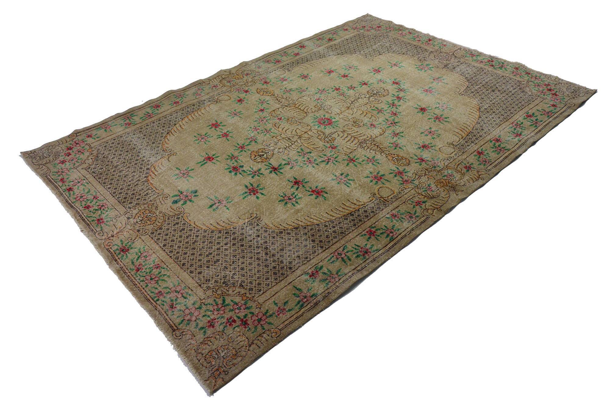 Large Vintage Turkish Carpet Medallion Beige 335 x 223 cm