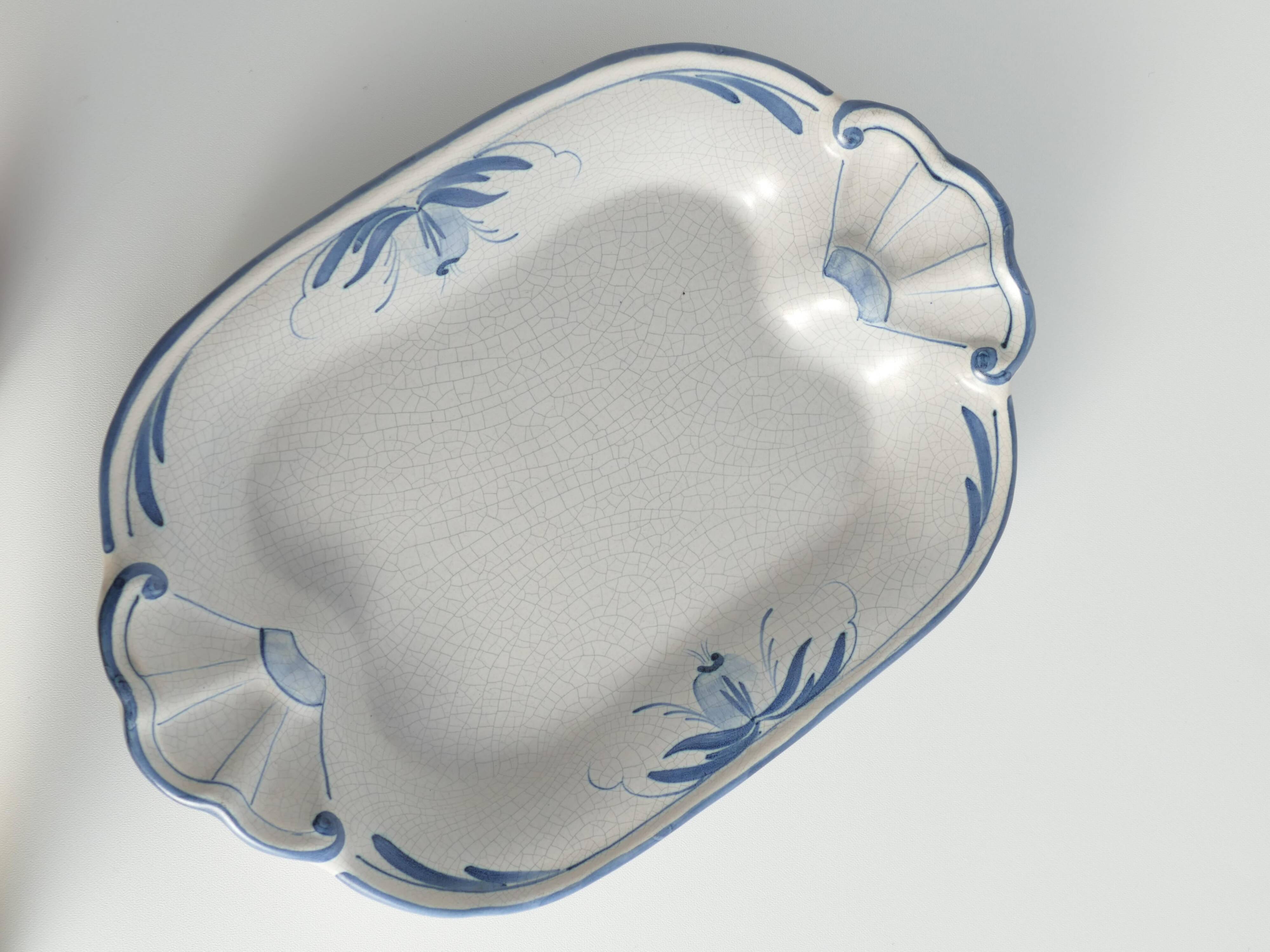 Art Deco French Blue Floral Decor Plate by Allan Eberling, Bo Fajans