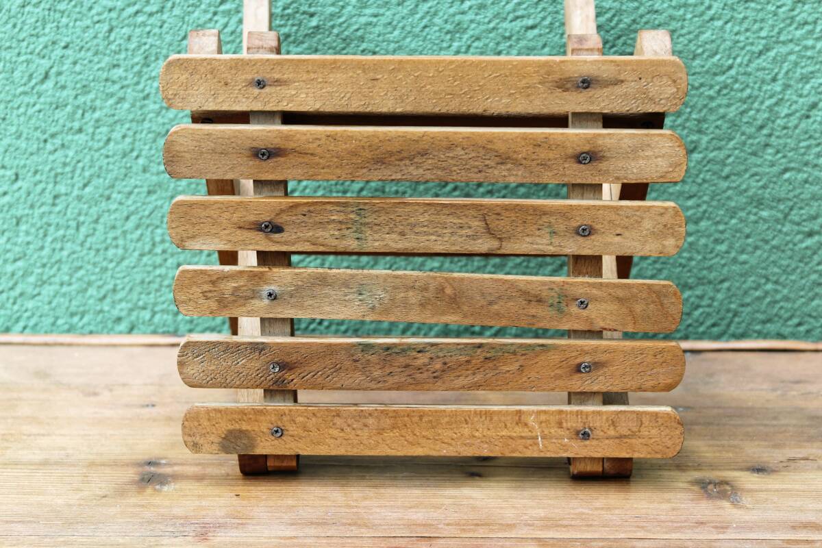 Folding slatted wood stool
