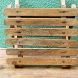 Folding slatted wood stool