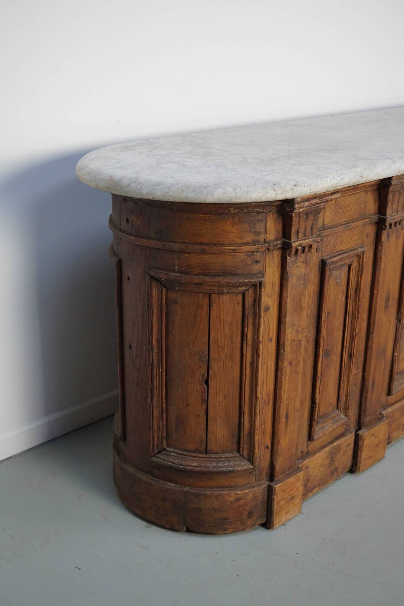 Antique Shop Counter / Kitchen Island in Dutch Pine and Marble, 19th Century