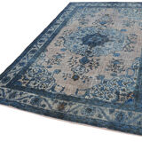Handwoven overdyed anatolian 1970s 206 cm x 316 cm blue carpet