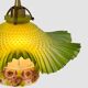 Opaline pleated suspension and tulip with Art Deco floral patterns.