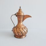 Copper jug with lid and brass handle, large copper jug with relief