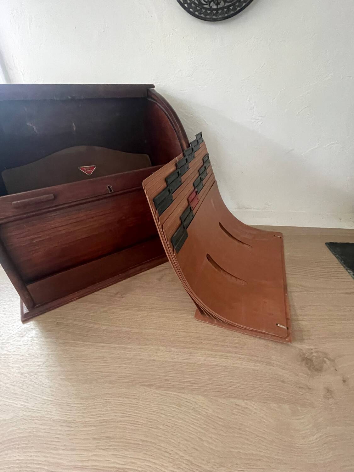 Old Flambo wooden curtain filing cabinet for desk
