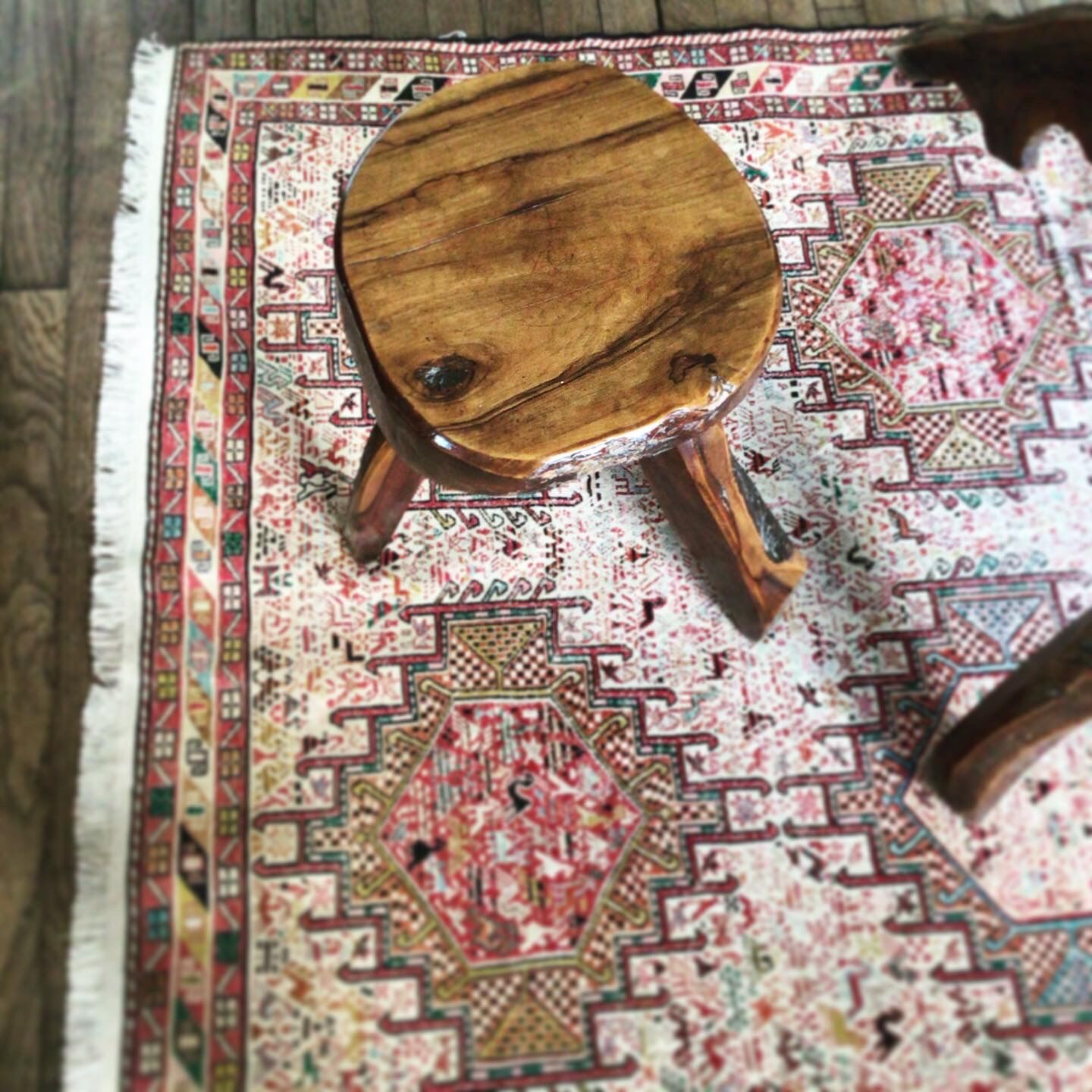 Brutalistic solid wood table and stools