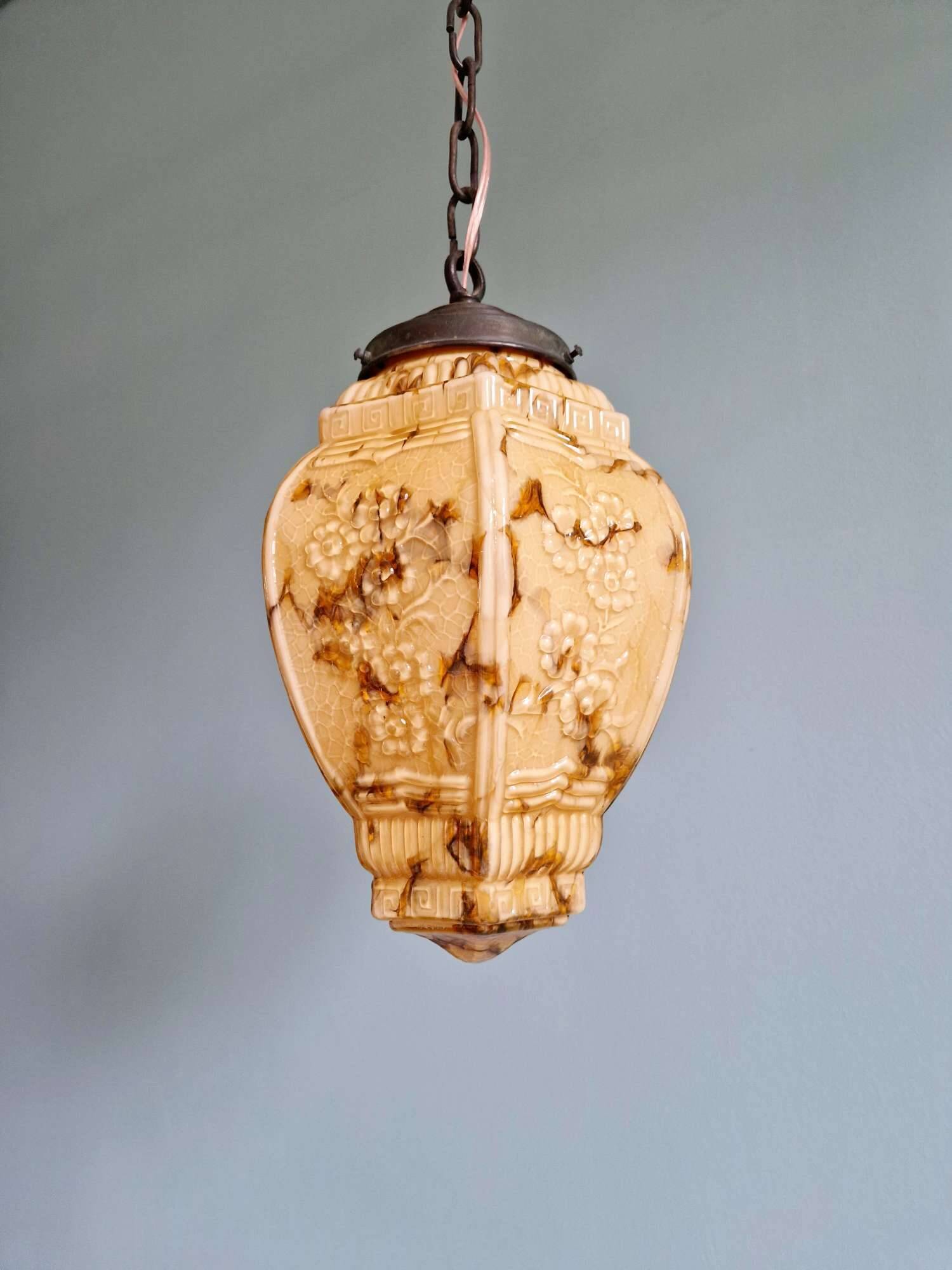 Art Deco suspension in marbled opaline, 1920s-30s
