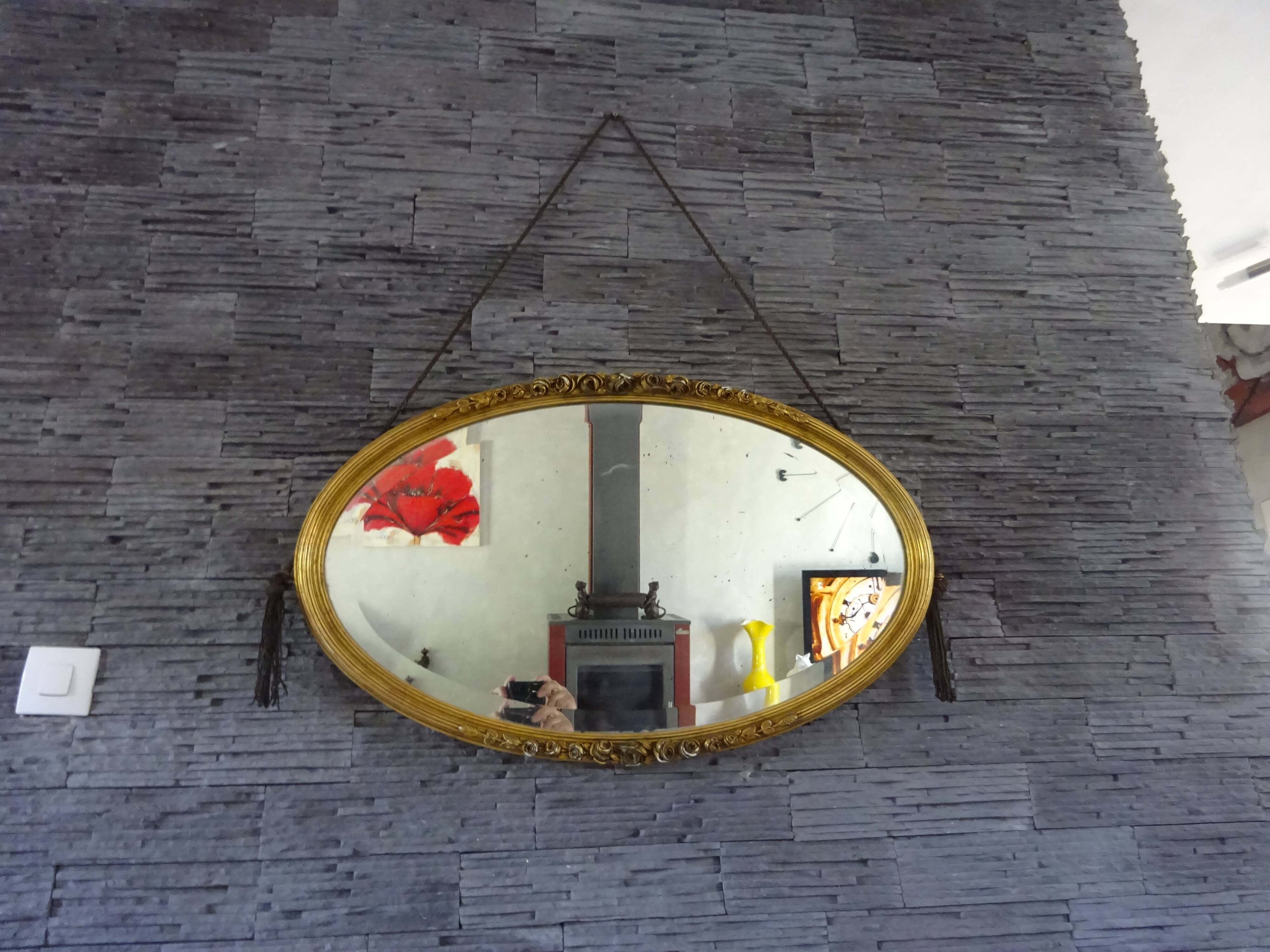 large old oval golden mirror 84x51cm
