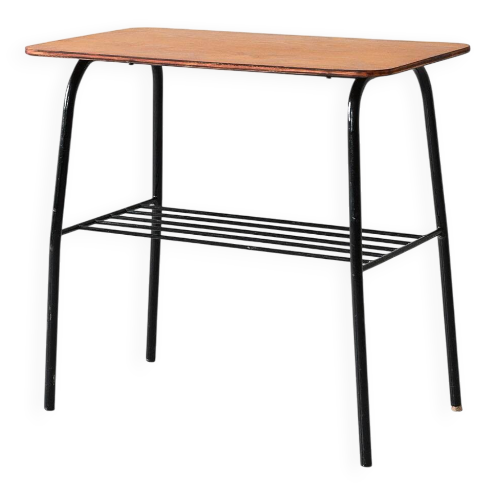 Vintage Scandinavian pine and metal side table