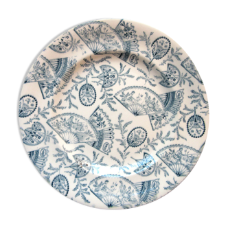 Assiette art nouveau de longwy, modèle gris-bleu: eventails