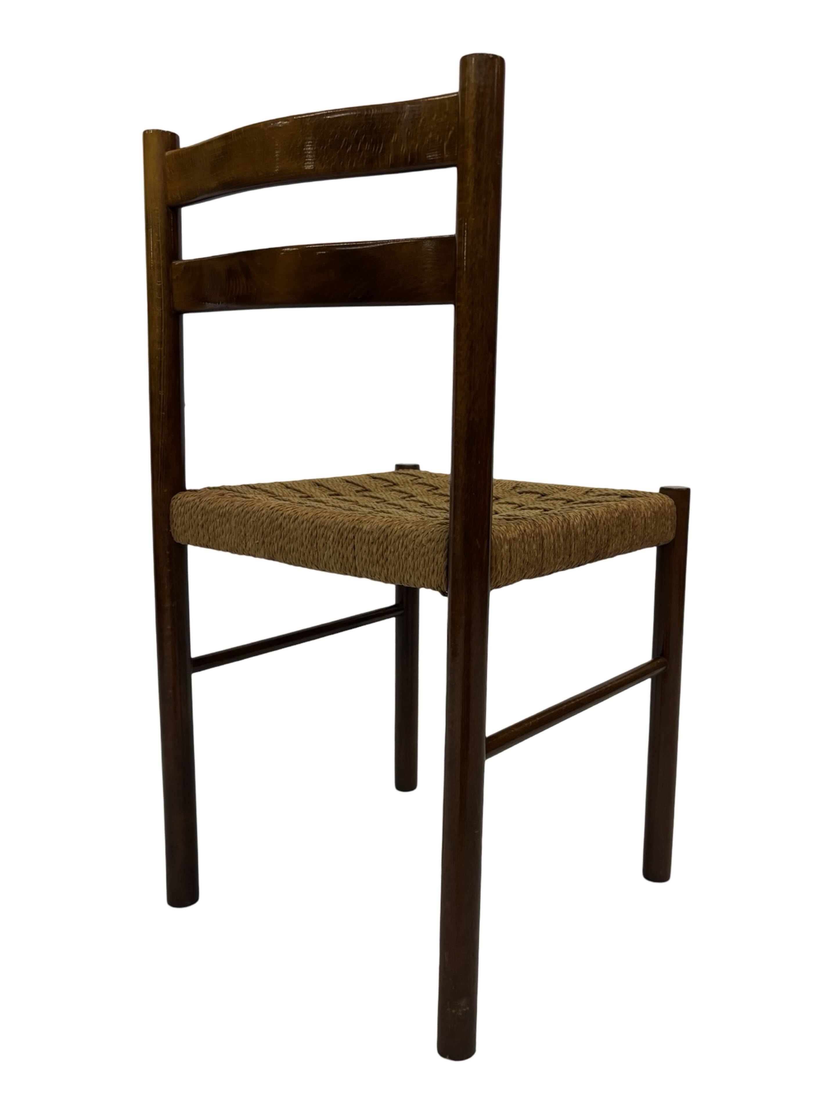 Vintage chair from the 70s minimalist design in wood and paper cord