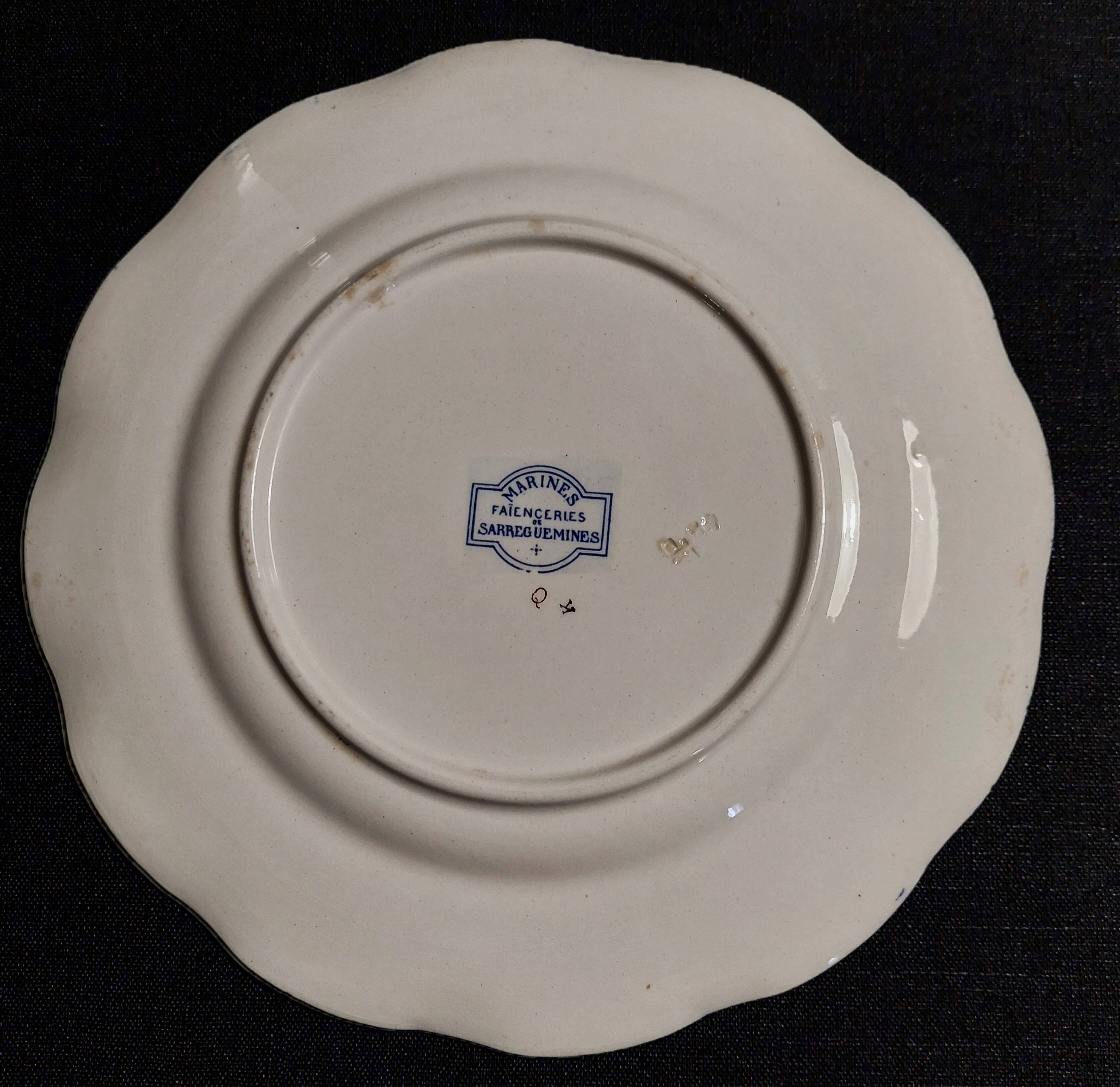 Sarreguemines earthenware plate with Marine decor late 19th century early 20th century