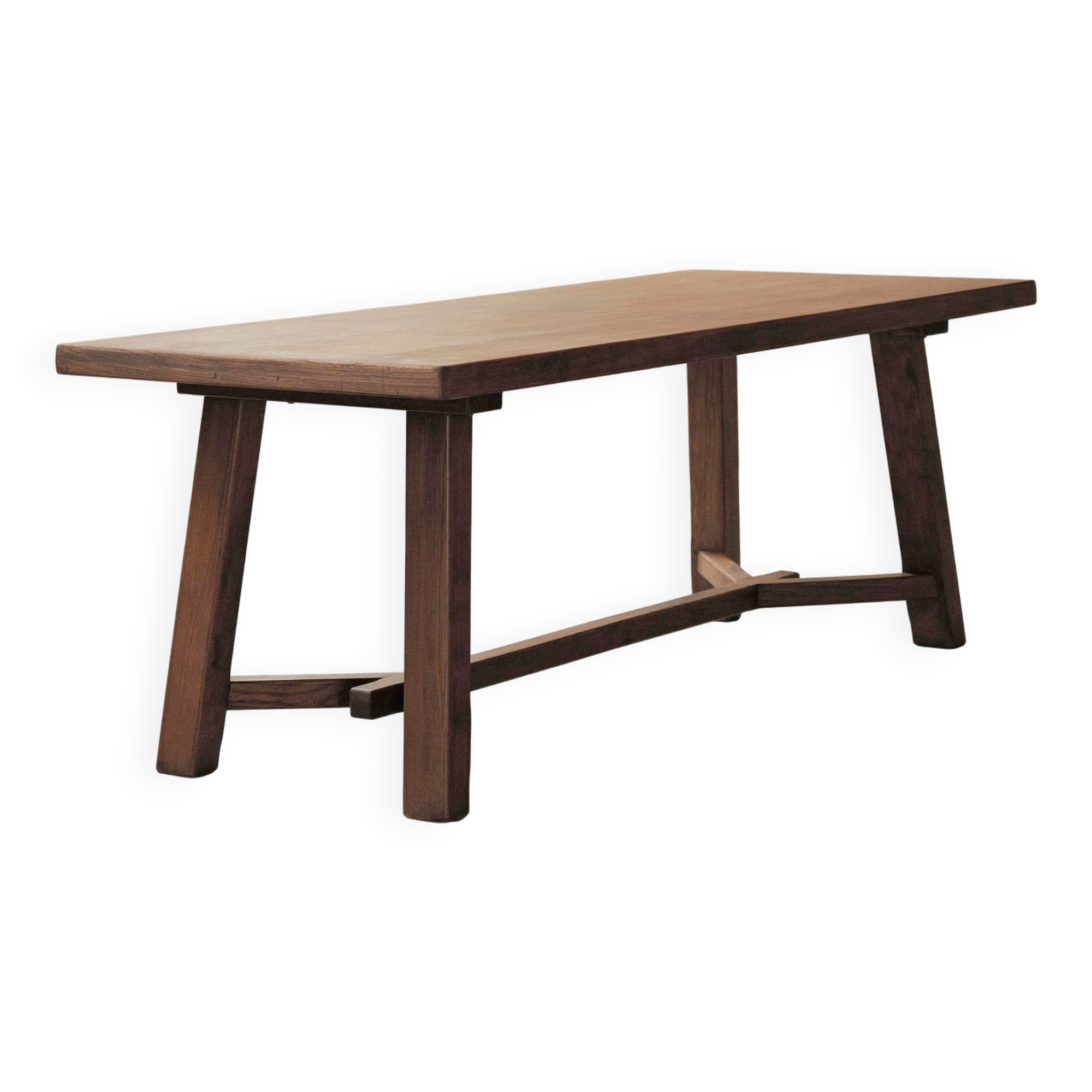 Large handcrafted oak table, France, circa 1970.