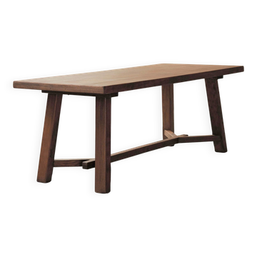 Large handcrafted oak table, France, circa 1970.