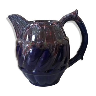 Blue flamée earthenware pitcher