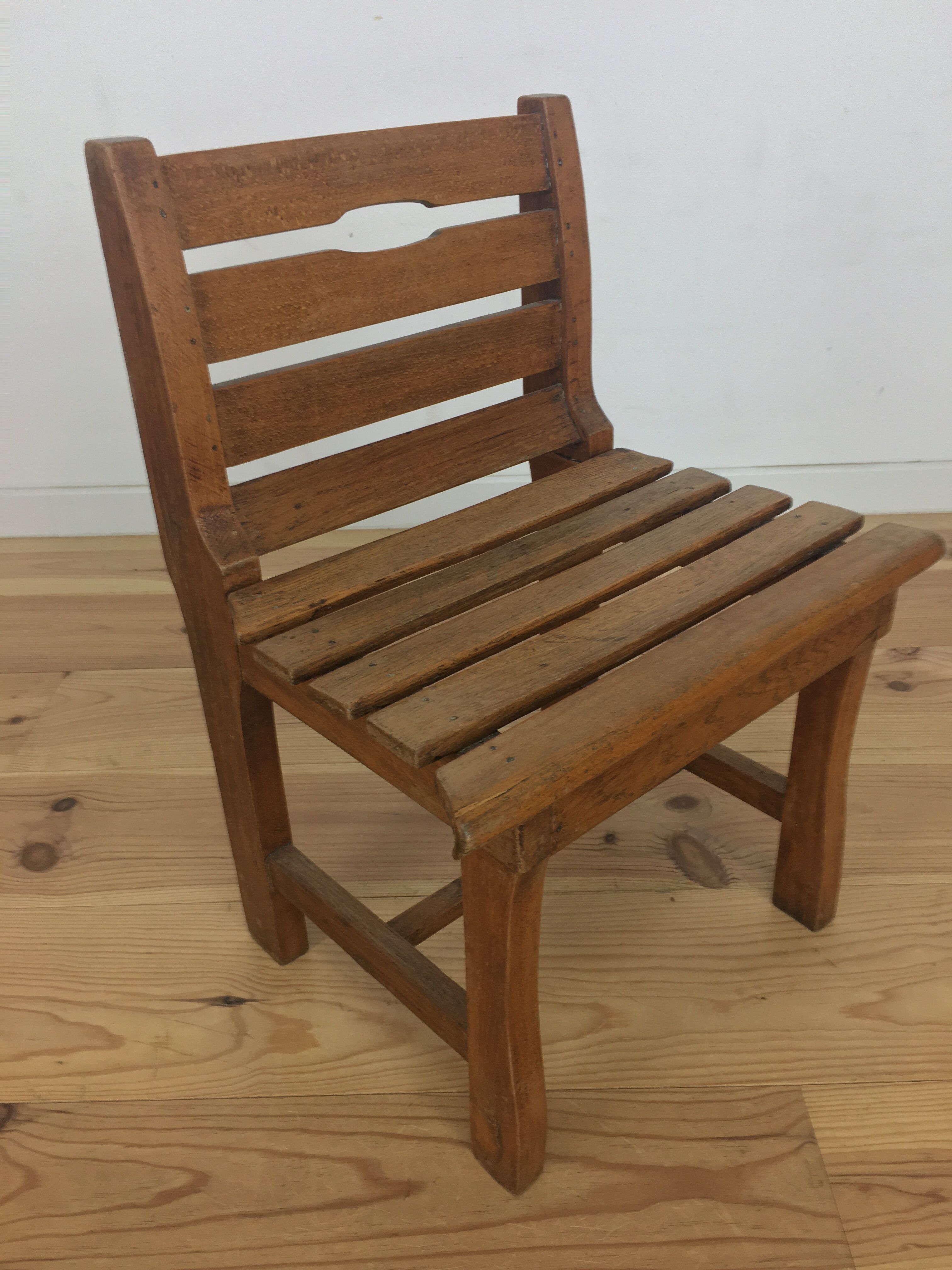 Children's wooden slatted chair