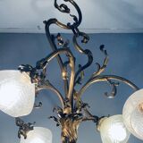 Jugendstil Golden Chandelier with Frosted Glass Shades