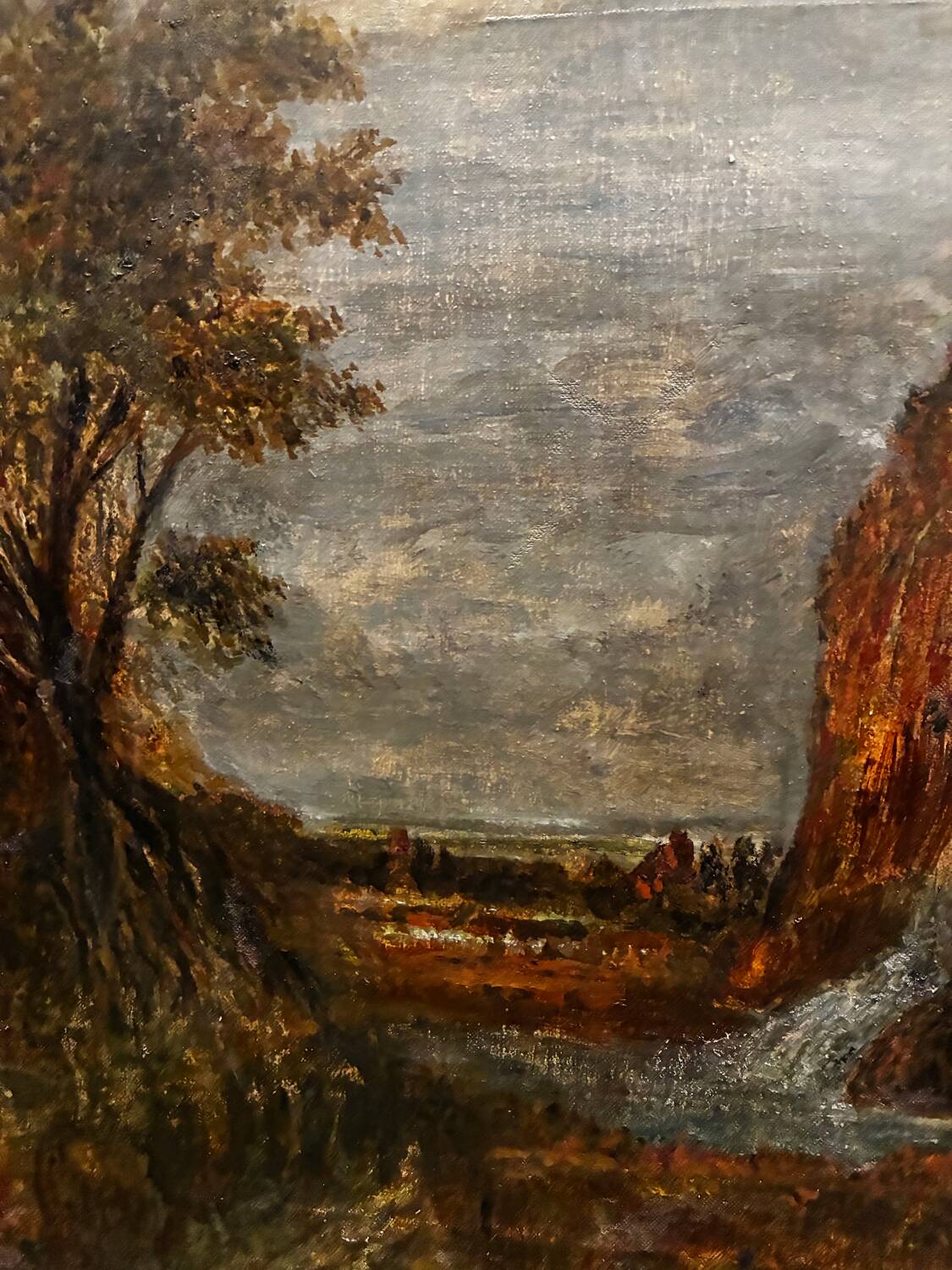 Antique painting of a waterfall landscape 20th century