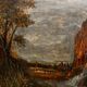 Antique painting of a waterfall landscape 20th century