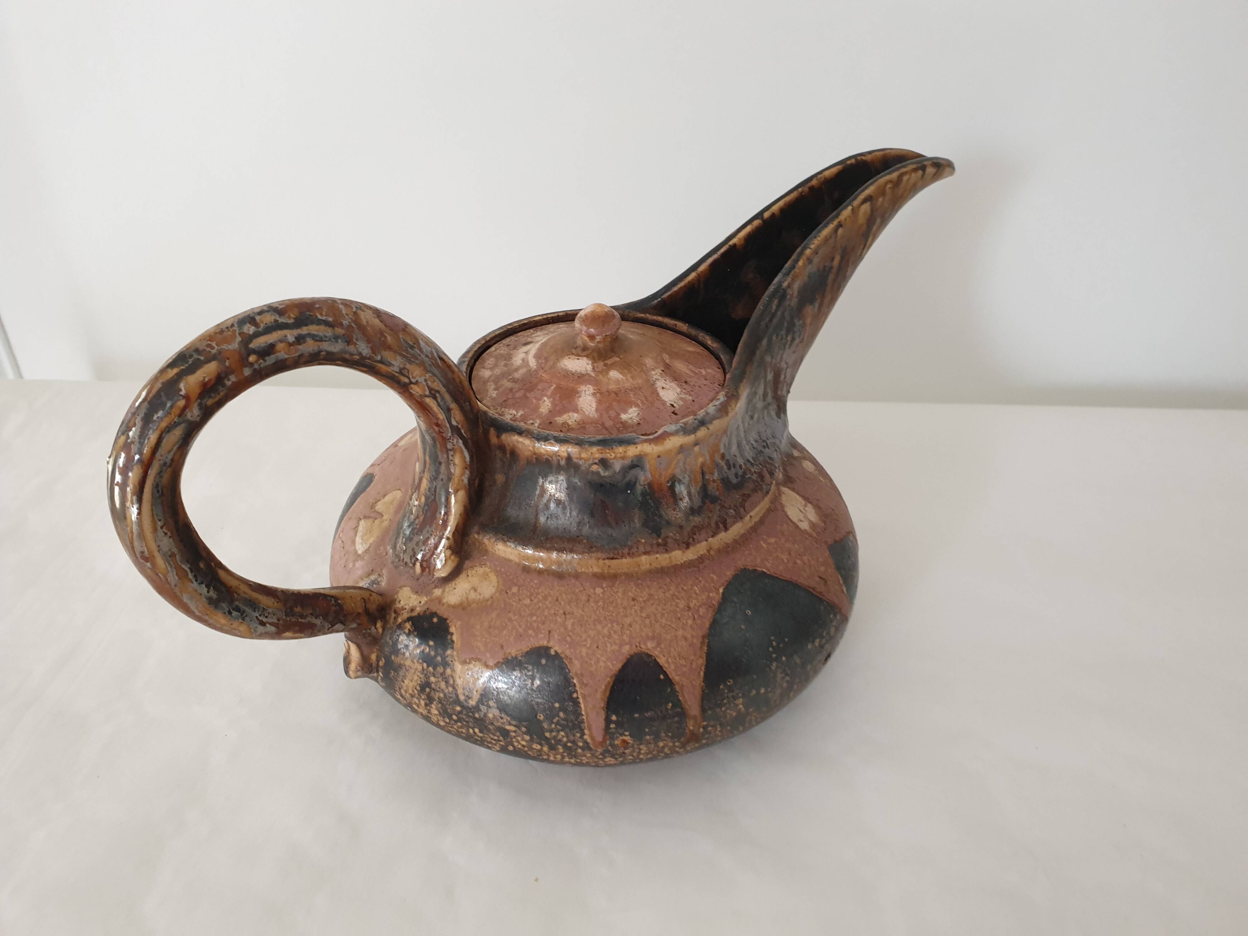 Théière en terre cuite émaillée Art DÉco signée Marcellus Aubry, années 1930