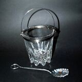 Vintage molded glass ice bucket and chrome ice cube spoon