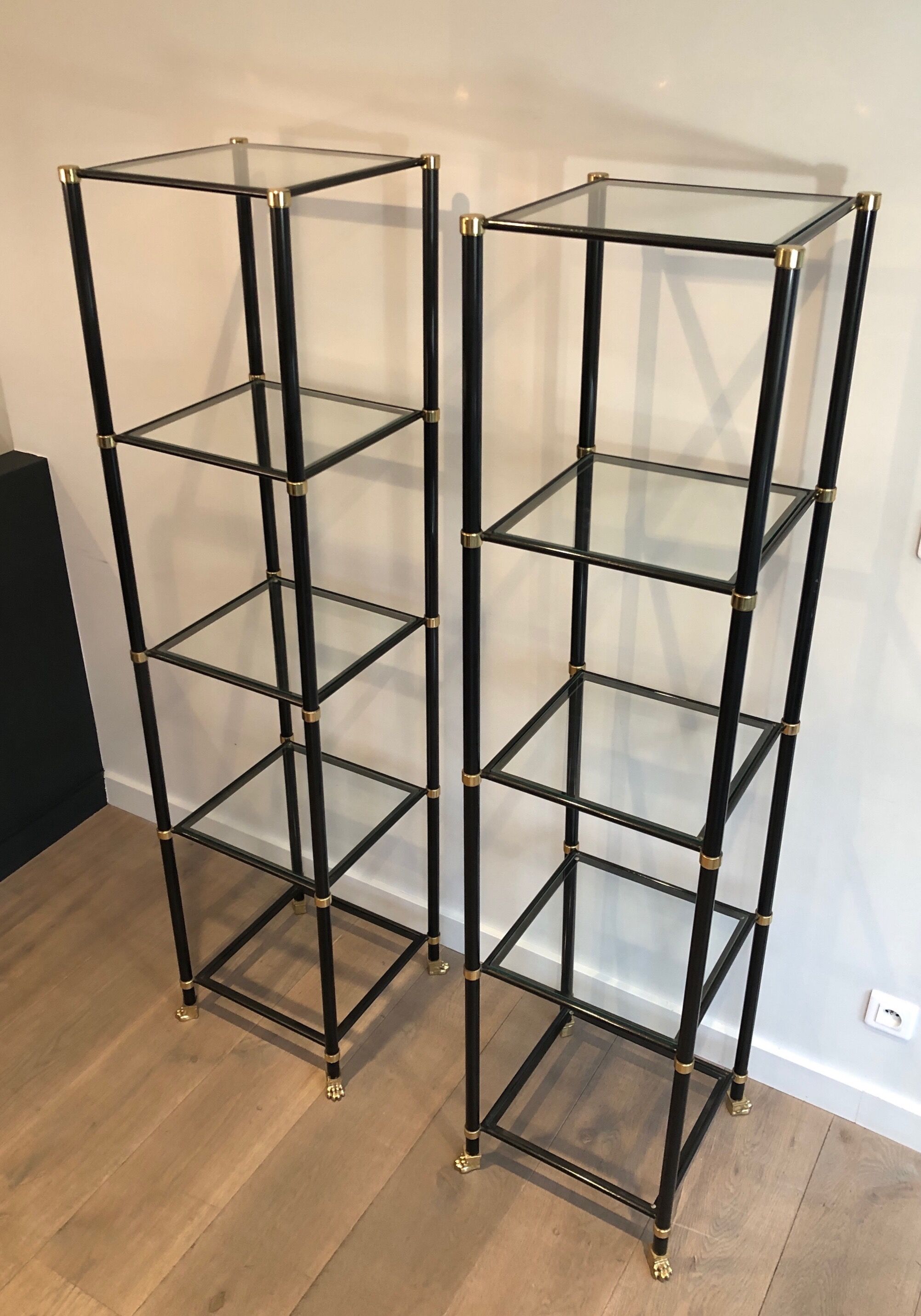Pair of metal shelves by Guy Lefèvre for Maison Jansen 70s