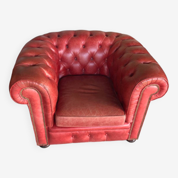 Fauteuil Chesterfileld Vintage en cuir rouge Kingsgate Furniture Made in England