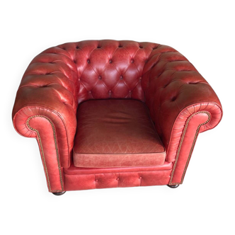 Fauteuil Chesterfileld Vintage en cuir rouge Kingsgate Furniture Made in England