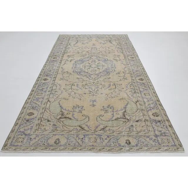 1970s Vintage Turkish Oushak Handmade Wool Cotton Beige Area Rug 171x282