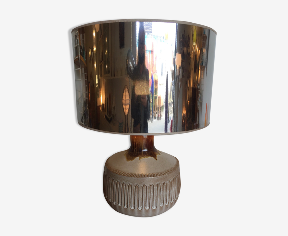 Lampe xxl en céramique avec abat-jour argenté années 70