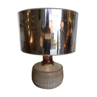 Lampe xxl en céramique avec abat-jour argenté années 70