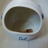 Ceramic salt pot and wooden spatula