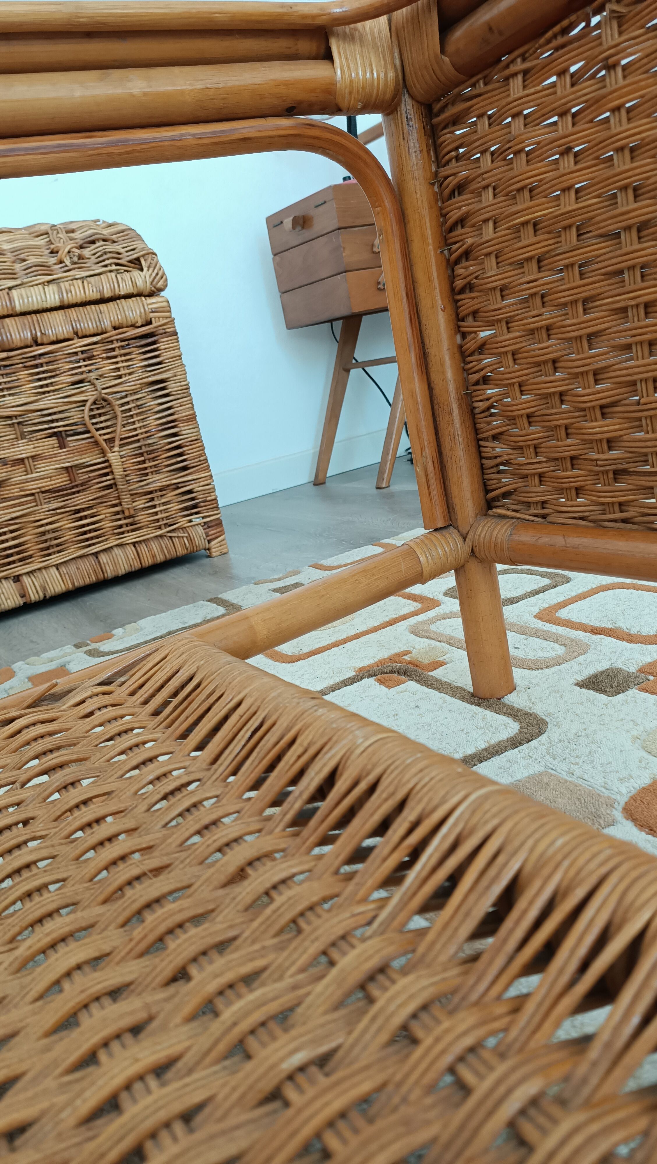 Braided rattan coffee table