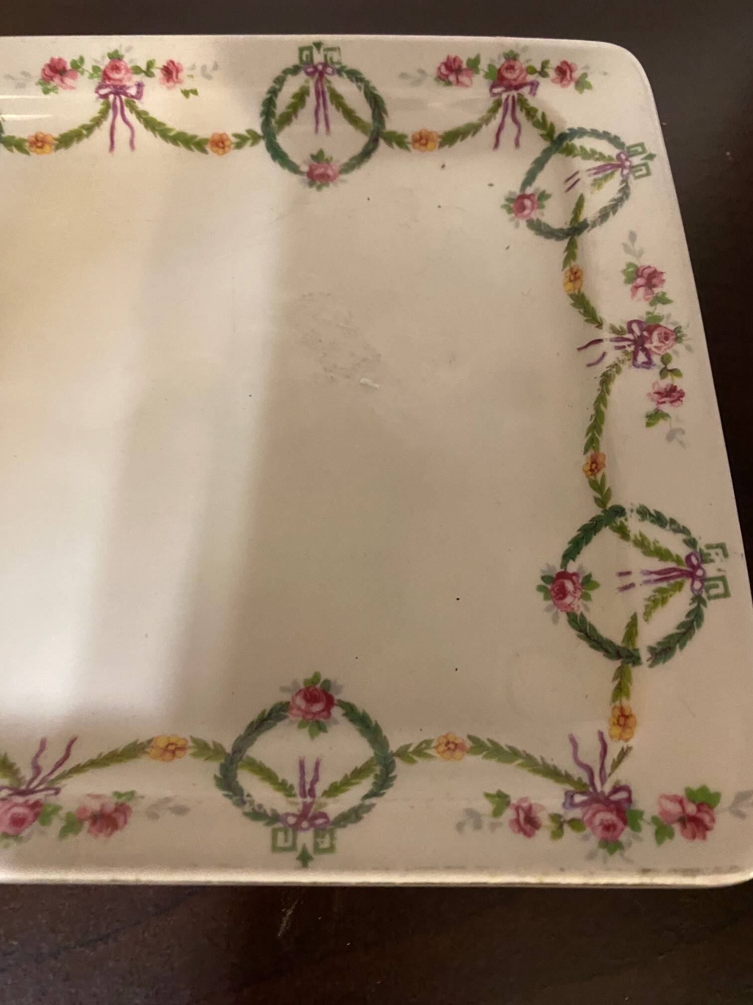 Mehun france earthenware cake dish with empire style floral frieze