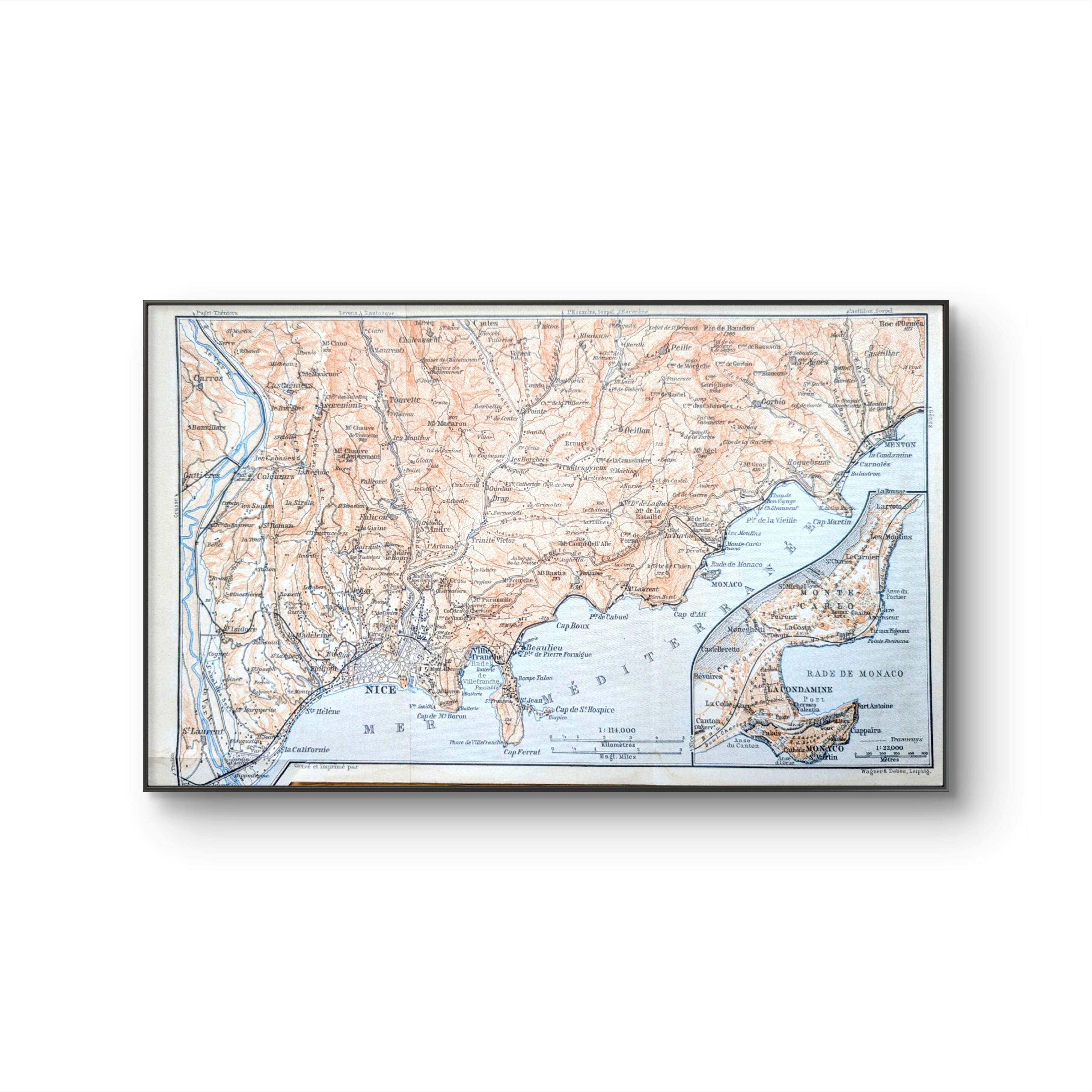 From Nice to Menton, original map printed in 1901.