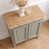 Small vintage piece of furniture with a shallow depth, re-enchanted in grey-green.