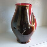 Red and brown pinched Vallauris vase