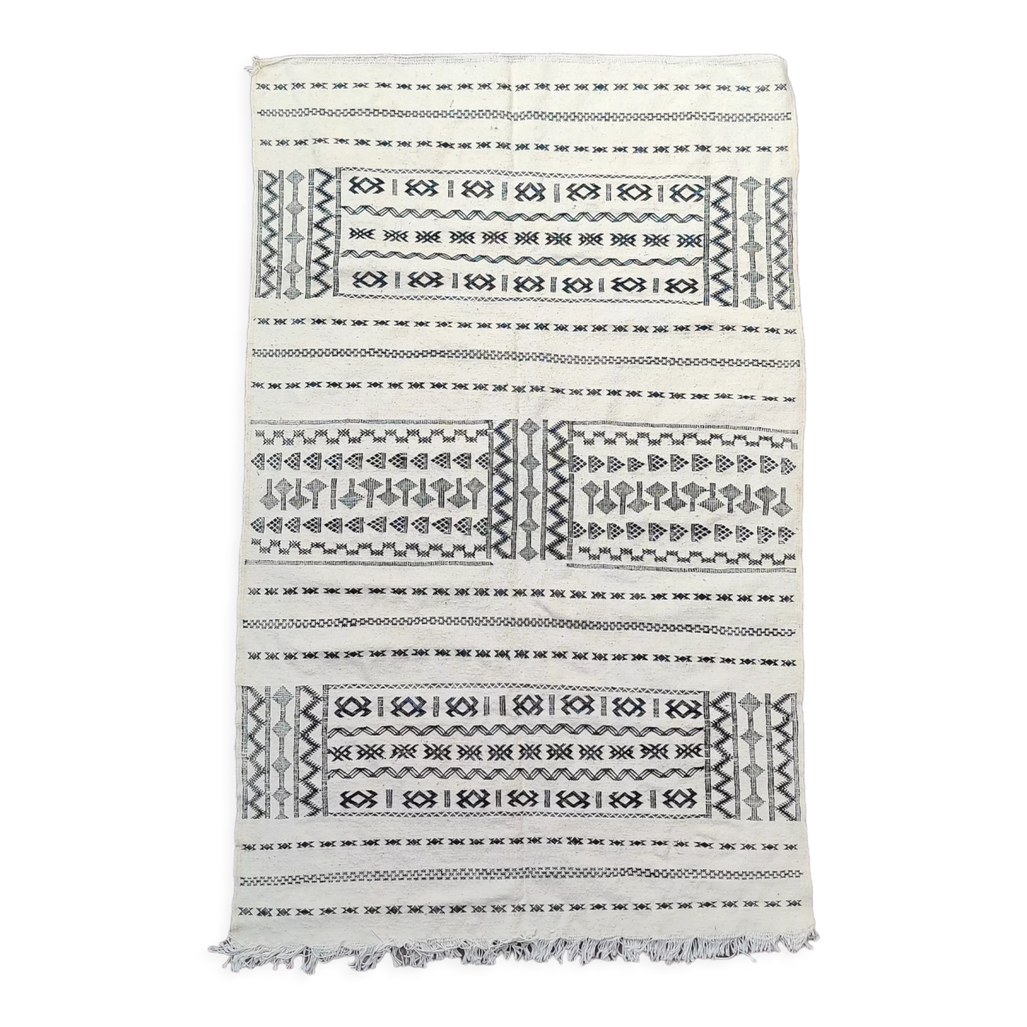 Moroccan carpet kilim white and black, 240x150 cm