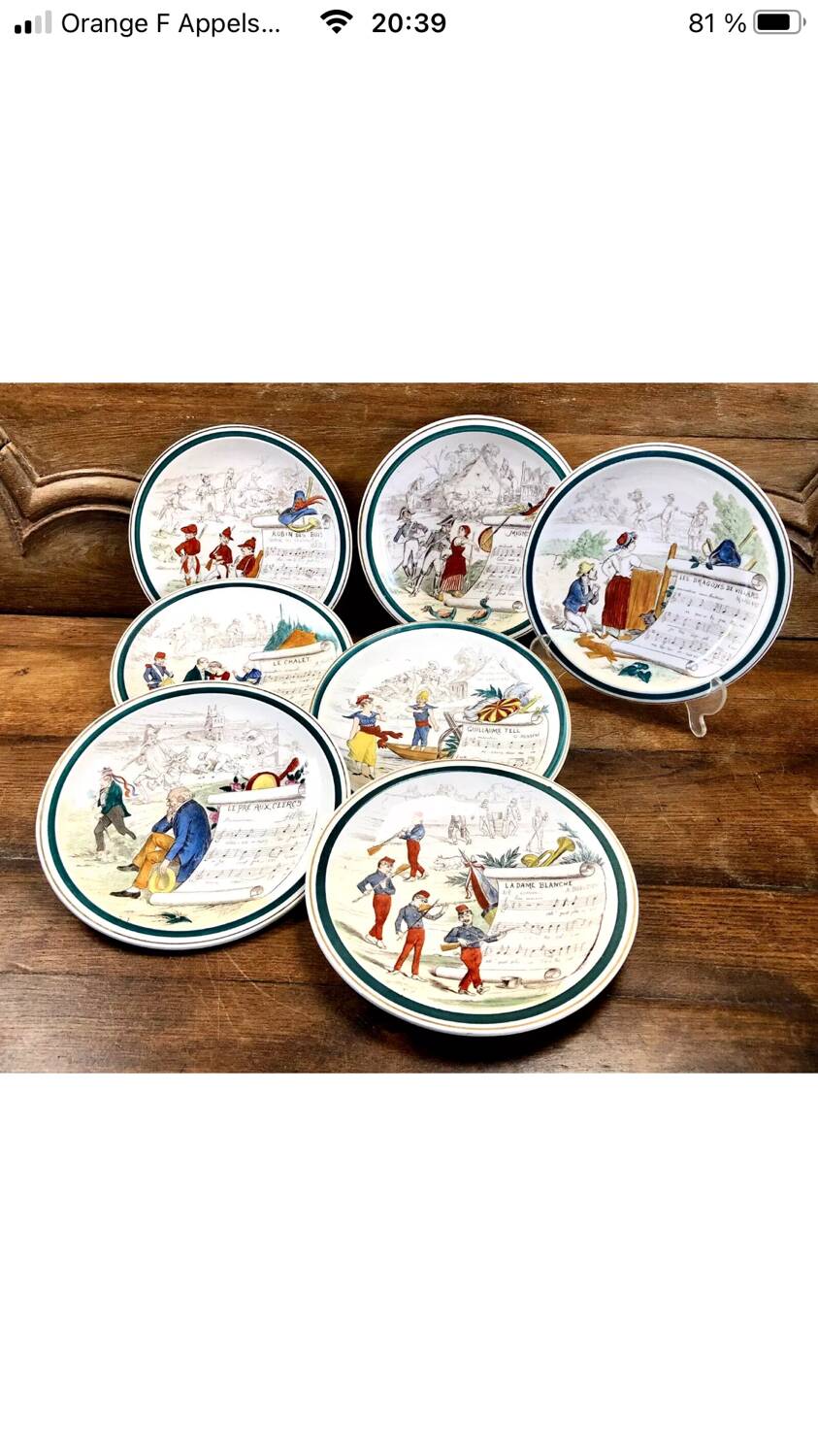 7 anciennes assiettes à dessert Creil et Montereau Terre de fer