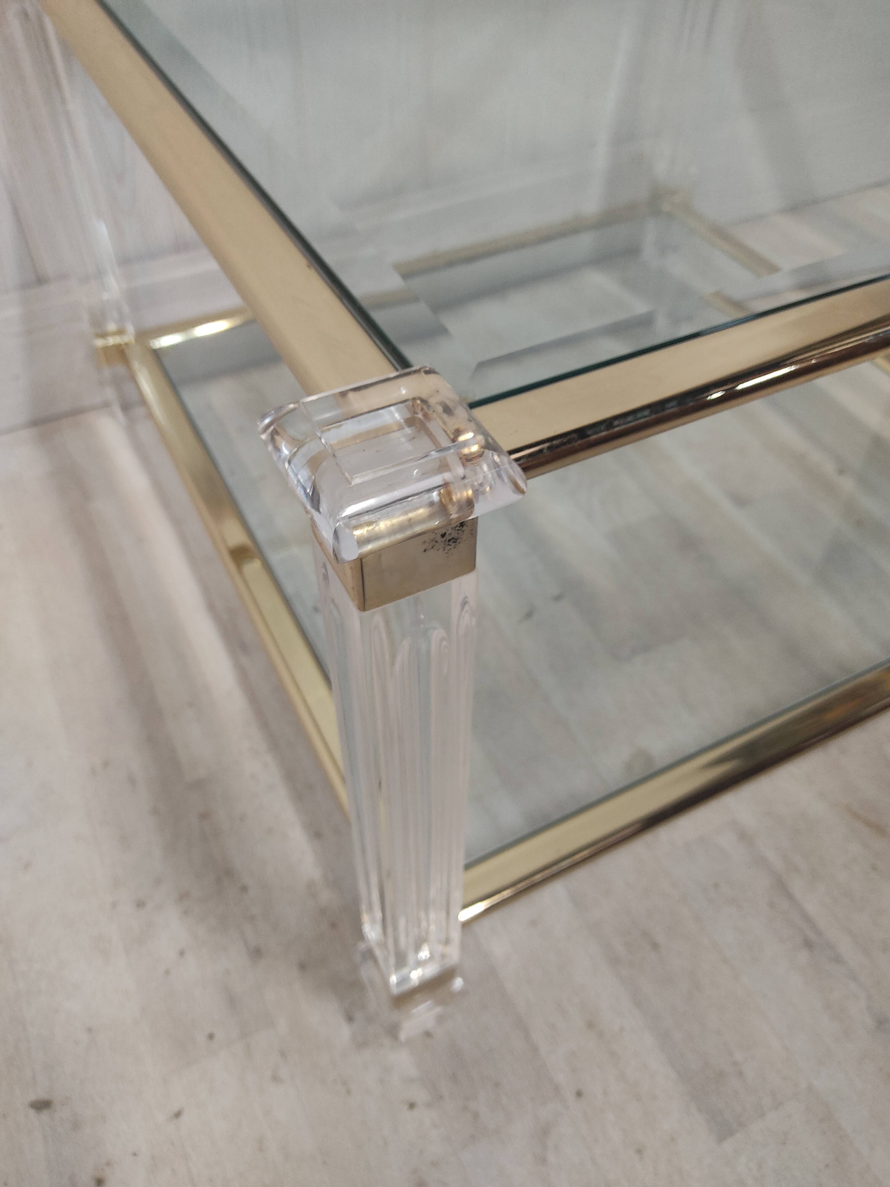 Brass coffee table, beveled glass and altuglas