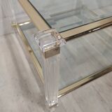 Table basse laiton, verre biseauté et altuglas