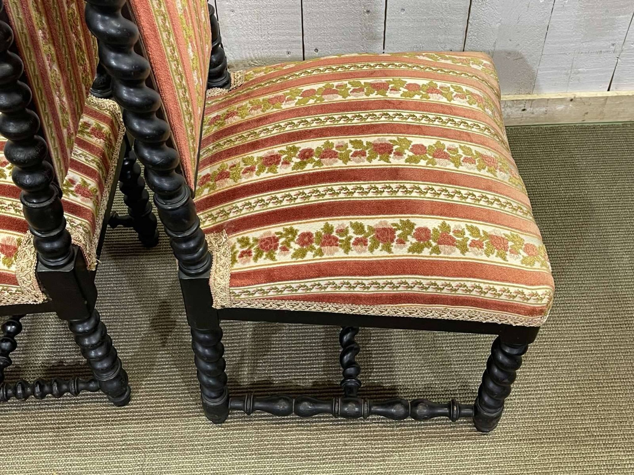 Pair of Napoleon III chairs in turned and blackened wood, late 19th century