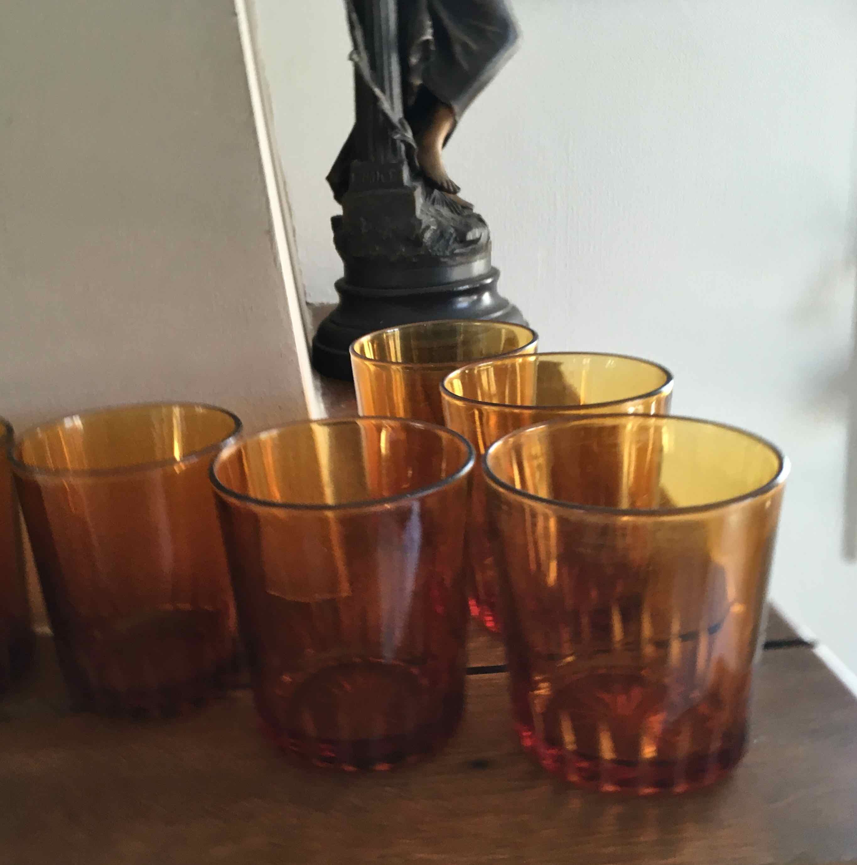 Lot de 6 verres à eau vintage ambre