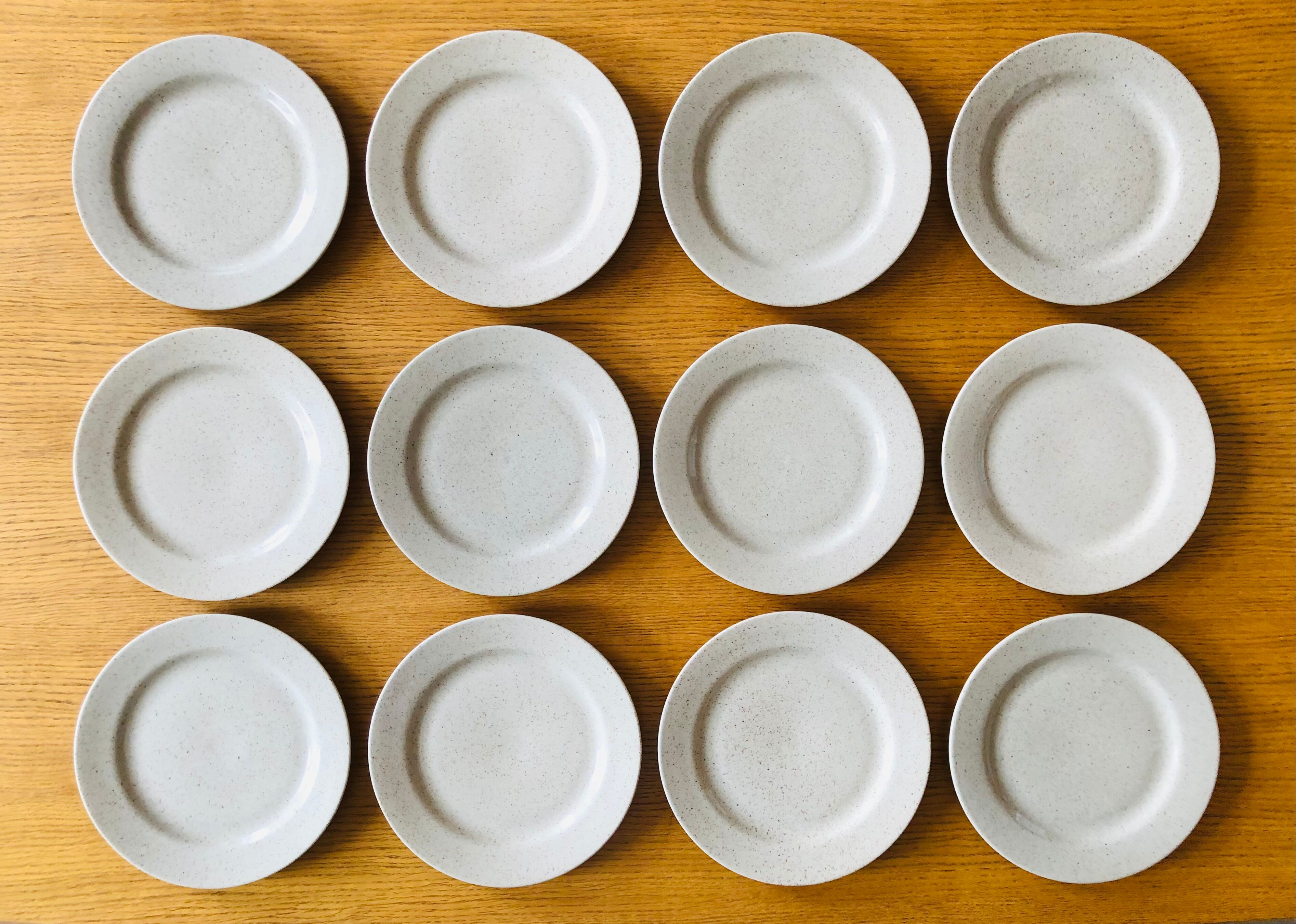 12 Flat plates in vintage speckled stoneware