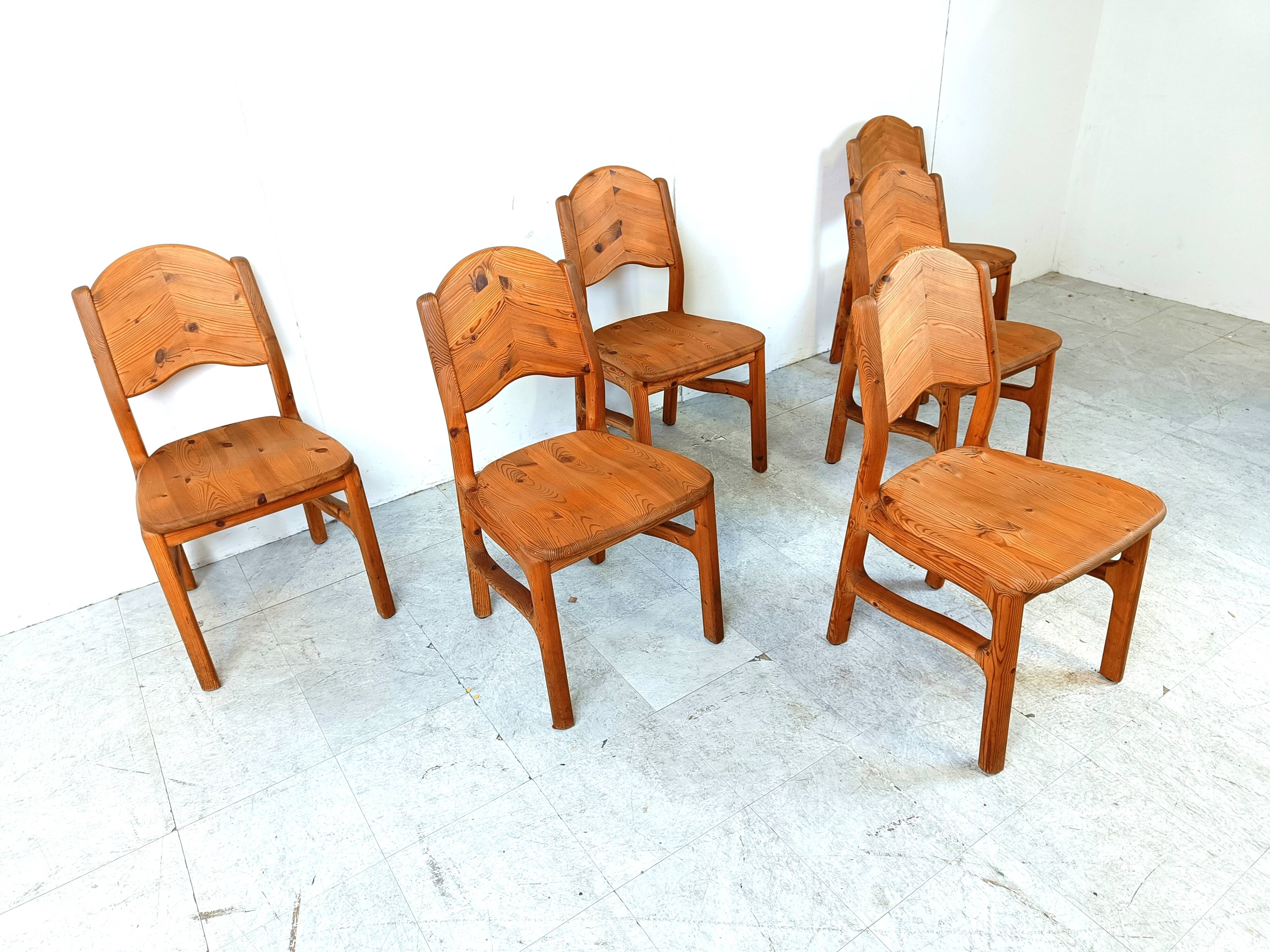 Vintage pine wood dining chairs - 1970s