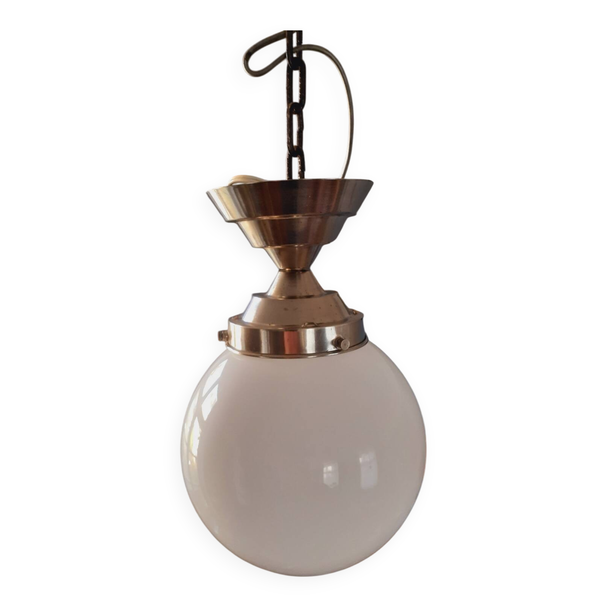 Art Deco ceiling light from the 40s in tinned metal and white opaline