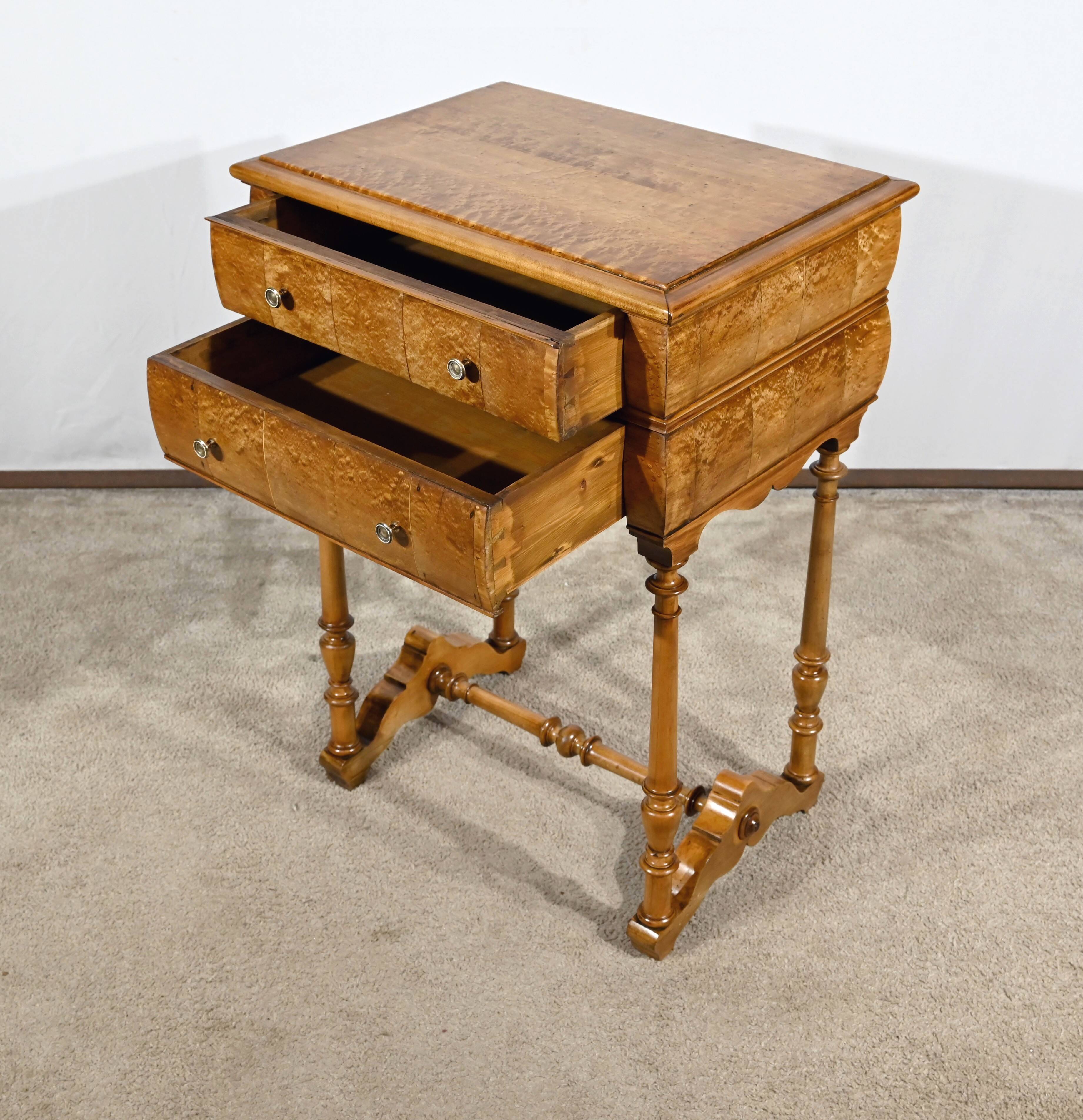 Rare Small Chiffonnière Table in Speckled Amboyna and Cherry, Louis Philippe Period – 19th