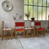 Set of 4 80s colored pine chairs